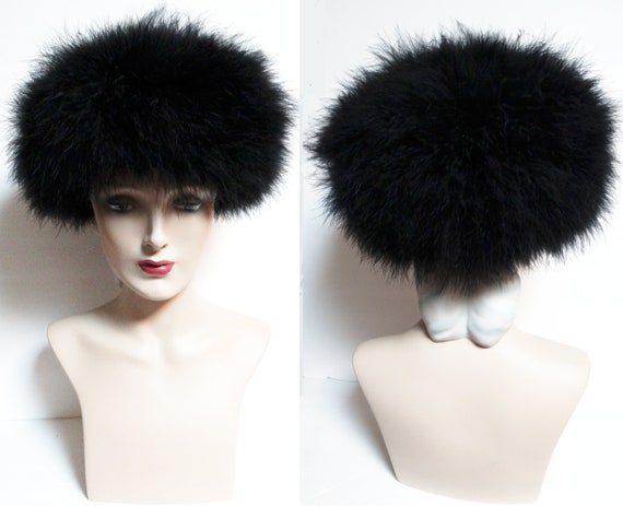 Vintage 1960s Black Marabou Feather Hat
