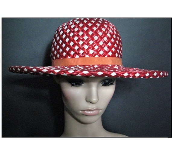 Vintage 1950's Hat / Designer ADOLFO / Red / Stra