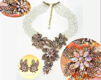 HEIDI DAUS Crystal Floral Necklace & Matching Earrings NWOT Original Box