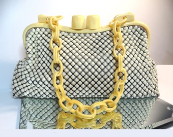 1940s Whiting & Davis Metal Mesh Handbag Purse Celluloid Handle