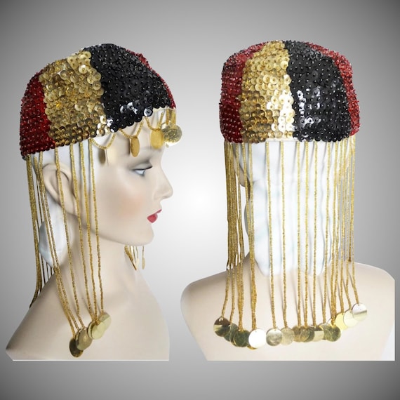 Vintage 1960s Hat//Sequins//Beads// Femme Fatale//