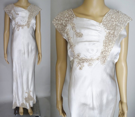 Vintage 1940s Nightgown, 40 Rayon Gown, Lace Detai