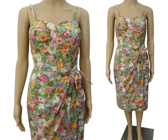 Vintage 1950s Dress | 50s Alix of Miami Pastel Flo