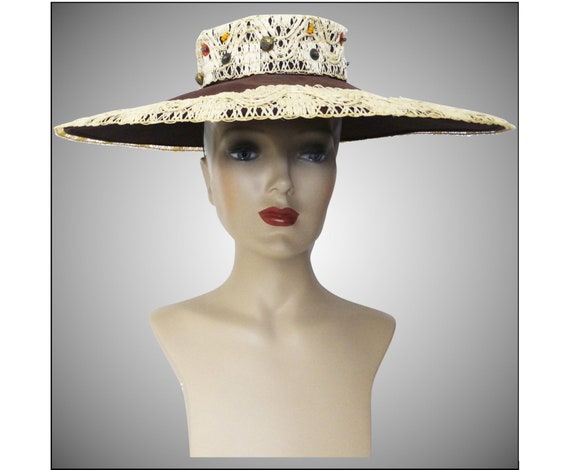 Vintage 1940s Hat | 40s Brown Hat | Wide Brim Hat