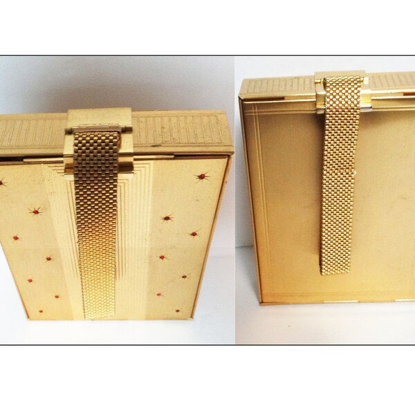 RARE Compact Carryall Purse, 2-Sided Minaudiere Compartment, Screen for Notes Wipeable, compact, rouge, comb, Cigarette Case, Lighter