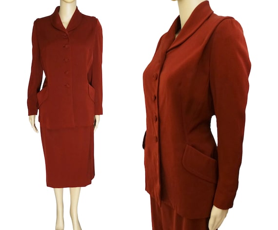 1940s Dark Red Gabardine Suit | 1940s Dark Red Sui