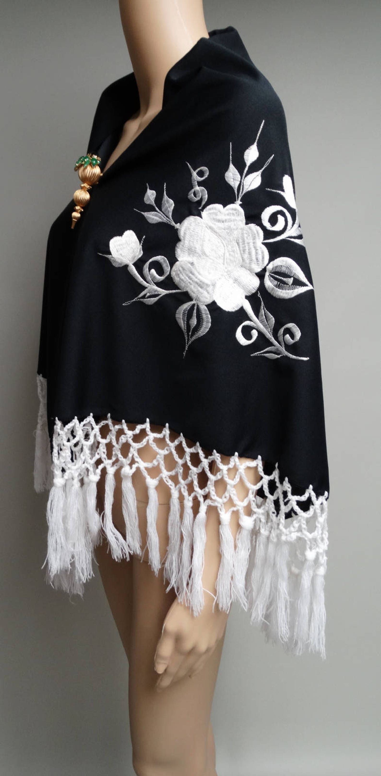 embroidered black shawl