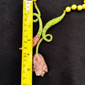 HEIDI DAUS Crystal Tulip Necklace Green & Pink Crystals NWOT image 9