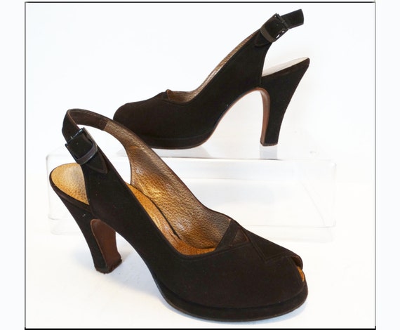 Vintage 1940s Platforms//I. Miller//Open Toe Platf