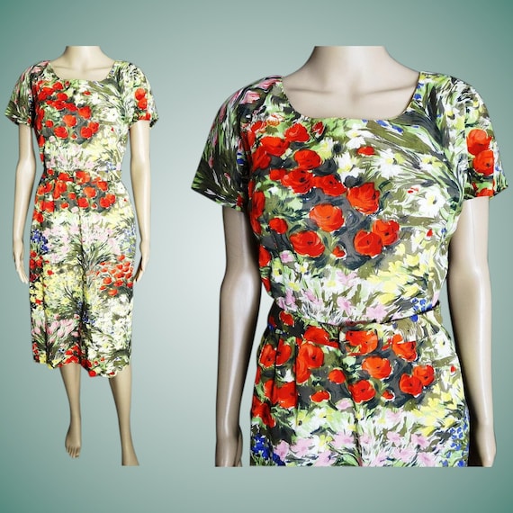 Vintage 1950s Dress // 50s Dress // Floral Print