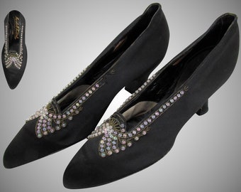 1920's Flapper Shoes Gatsby Glass Beaded Satin Dance