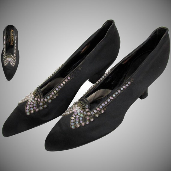 1920's Flapper Shoes Gatsby Glass Beaded Satin Dan