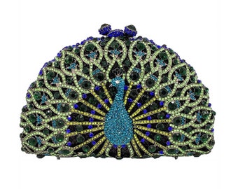 Crystal Evening Clutch, Evening Peacock Clutch, EVENING Rhinestone Purse, Handbag, Dust Cover, New Without Tags