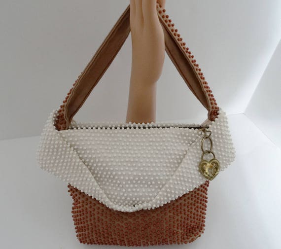 Vintage 1940s Purse | 40s Beaded Purse | Creme Pur