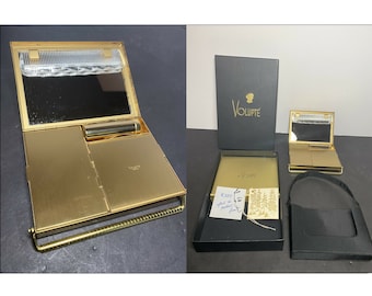 VOLUPTE Compact Box Purse, Original Box,  Compact, Mirror, Lipstick, Comb, Fabric Carrier, Original Signed Gift Card