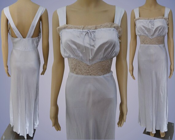 Vintage 1950s Nightgown | Blue | Lace | Textron |