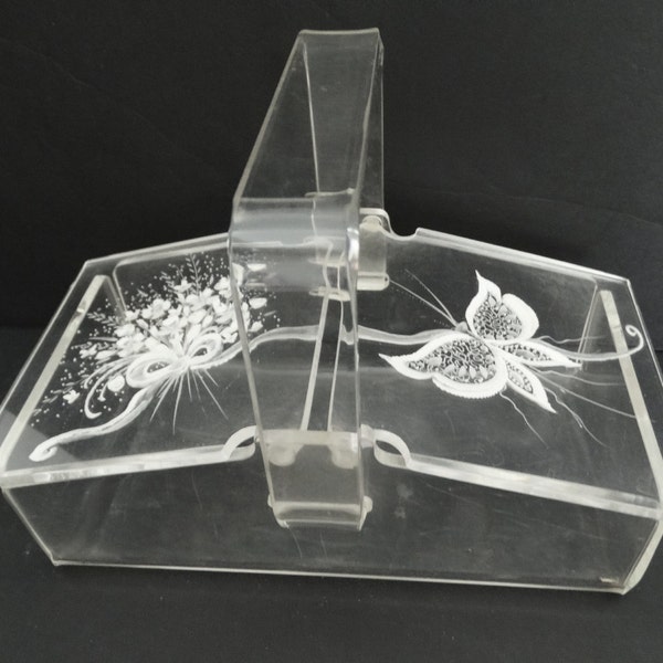 1950s Lucite Purse//Clear//Engraved//Butterfly//Floral//