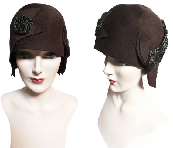 1920s hat / 1920s cloche hat / Brown / Silk Trim