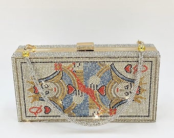 Rhinestone Poker Card Evening Clutch Evening Purse  Evening Bag Occasion Purse Party Purse Queen of Hearts NWOT