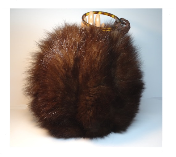 Dark Brown Fox Fur Muff, Vintage Fox Fur Muff, Re… - image 1