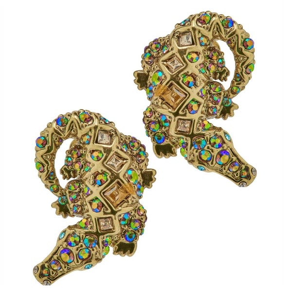 HEIDI DAUS "Ali-Gorgeous" Crystal Alligator Button Earrings NWOT Original Box