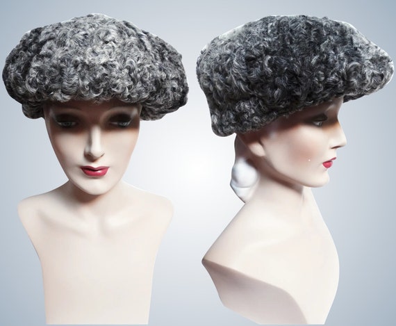 Vintage Curly Lamb Hat | 1960s Hat | Silver | 60s