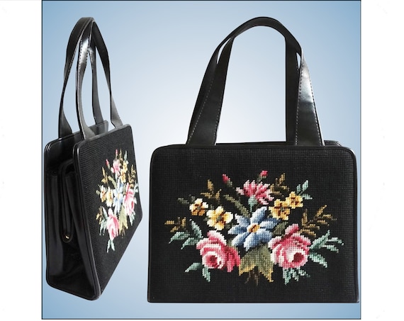 Vintage 1950s Purse | Needlepoint Purse | Floral P