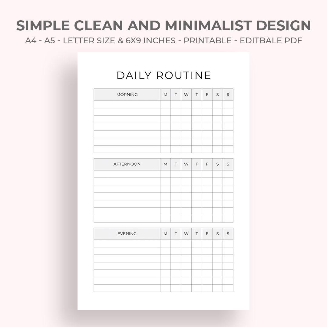 Daily Routine Checklist Printable | Habit Tracker (A4, A5, Letter, 6x9 ...