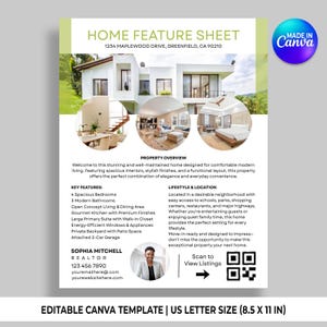 Home Features Flyer Canva Template, Property Feature Sheet, Editable Real Estate Flyer, Realtor Marketing Sheet, Listing Flyer