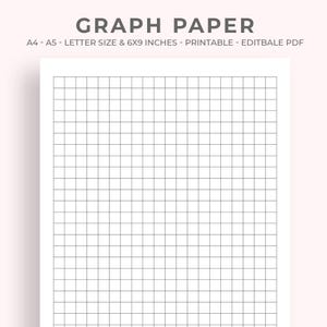 May include: A sheet of graph paper with a grid of evenly spaced lines. The paper is labeled "GRAPH PAPER" at the top, with additional text indicating A4, A5, Letter size, and 6x9 inches. The paper is printable and editable in PDF format.
