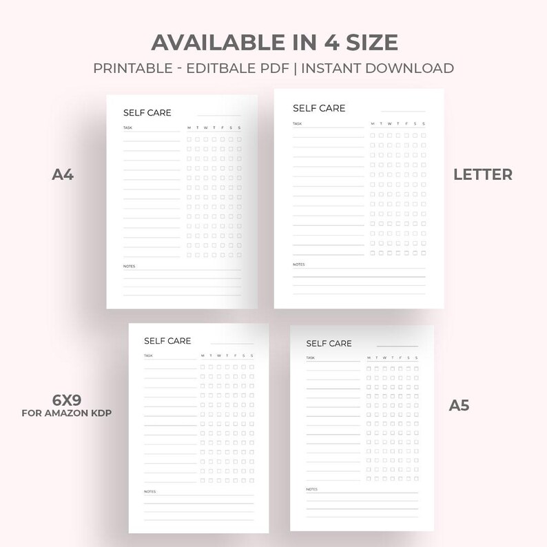 Printable Self Care Checklist – Minimalist Wellness Planner (editable ...