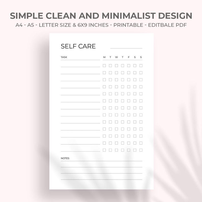 Printable Self Care Checklist – Minimalist Wellness Planner (editable ...