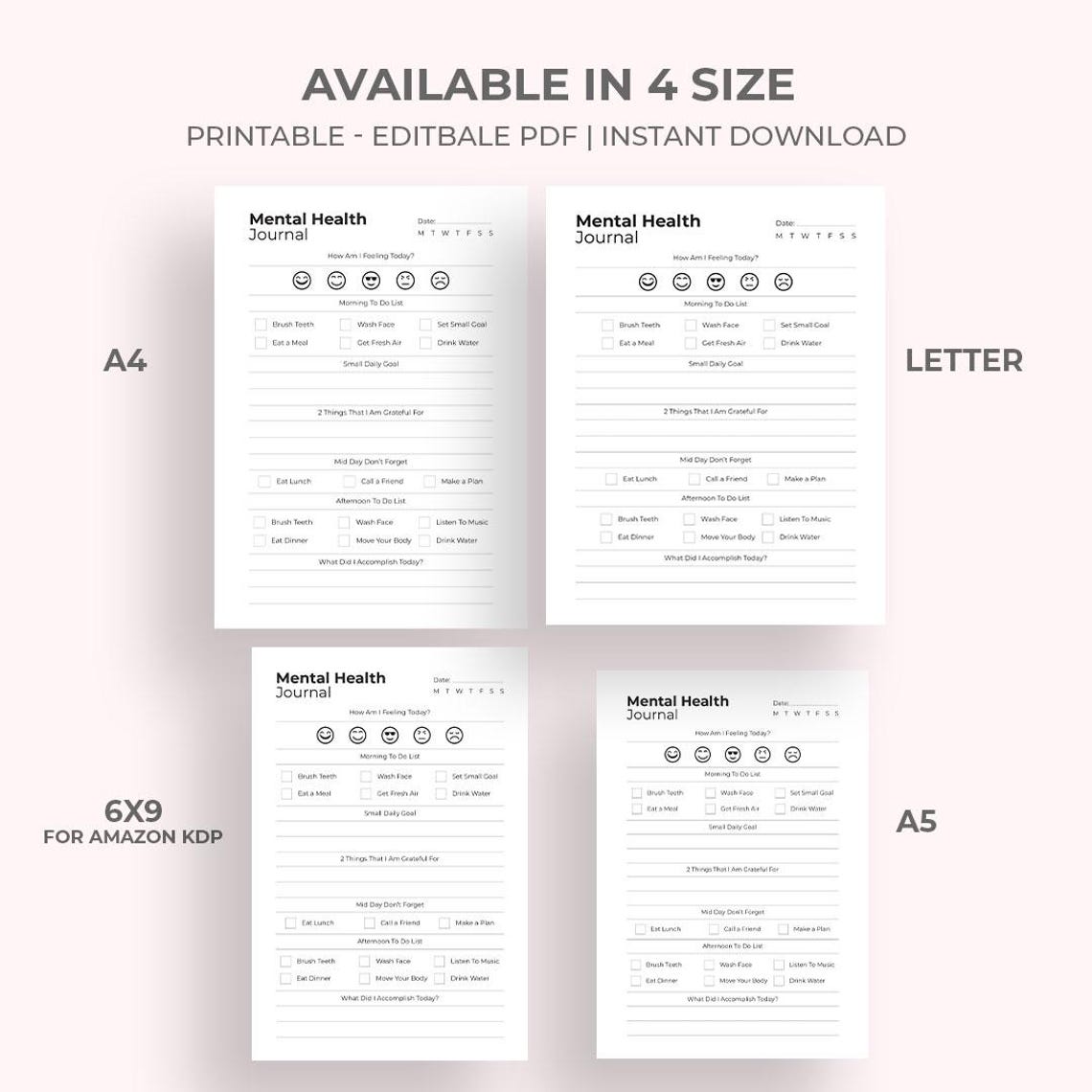 Printable Mental Health Journal | Self-care Planner (PDF Download A4/a5 ...
