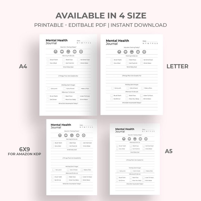 Printable Mental Health Journal | Self-care Planner (PDF Download A4/a5 ...