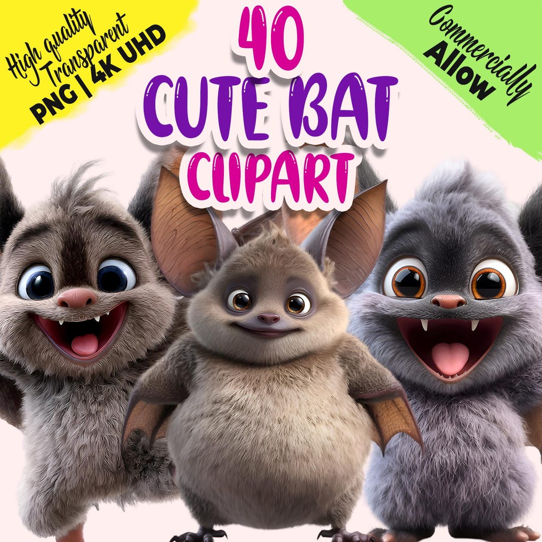 Bat Clipart Bundle, Cartoon Style PNG (digital Download - Etsy