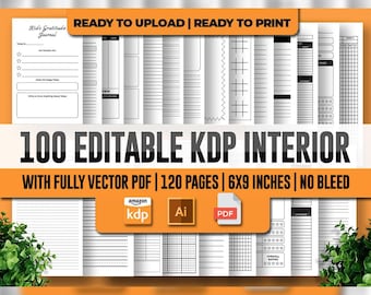 Editable KDP Planner Bundle: 100+ Low Content Journal Interiors (6x9 PDF)