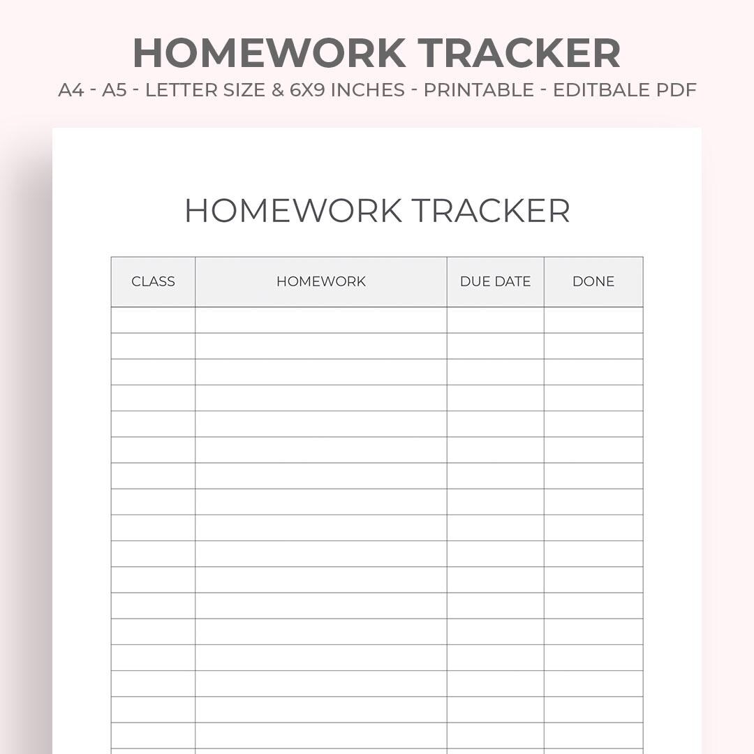 Homework Tracker: Printable Planner, Checklist, and Log (PDF Download ...