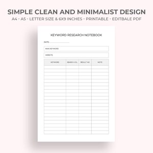 Keyword Research Notebook: Printable Planner, A4/letter/a5/6x9 PDF - Etsy