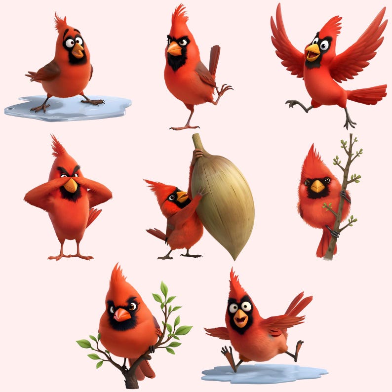 Funny Cardinal Clipart Bundle – 60 Red Bird Pngs (digital Download) - Etsy