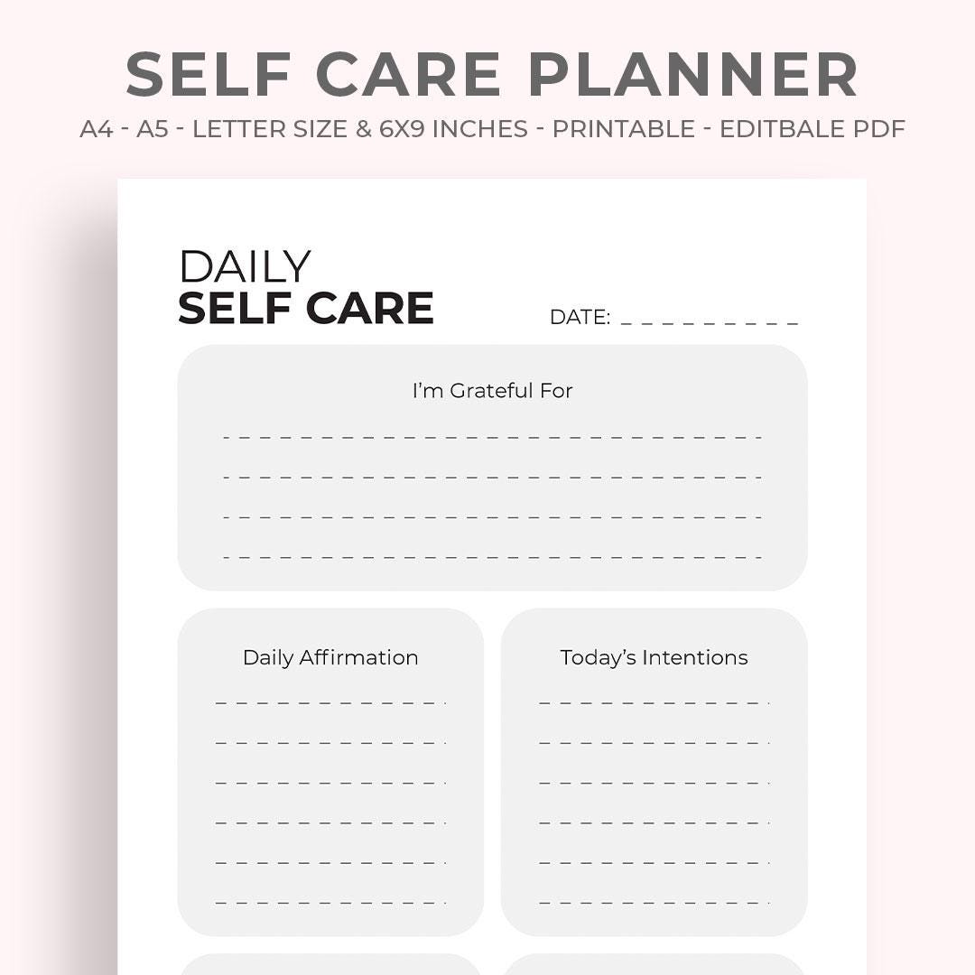 Self Care Planner Printable | Wellness Checklist & Journal (editable ...