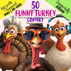 Grappige Turkije-clipart PNG – Thanksgiving-sublimatieafbeeldingen (digitale download)