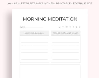 Morning Meditation Journal | Printable Pages | Guided Diary | Digital Planner PDF