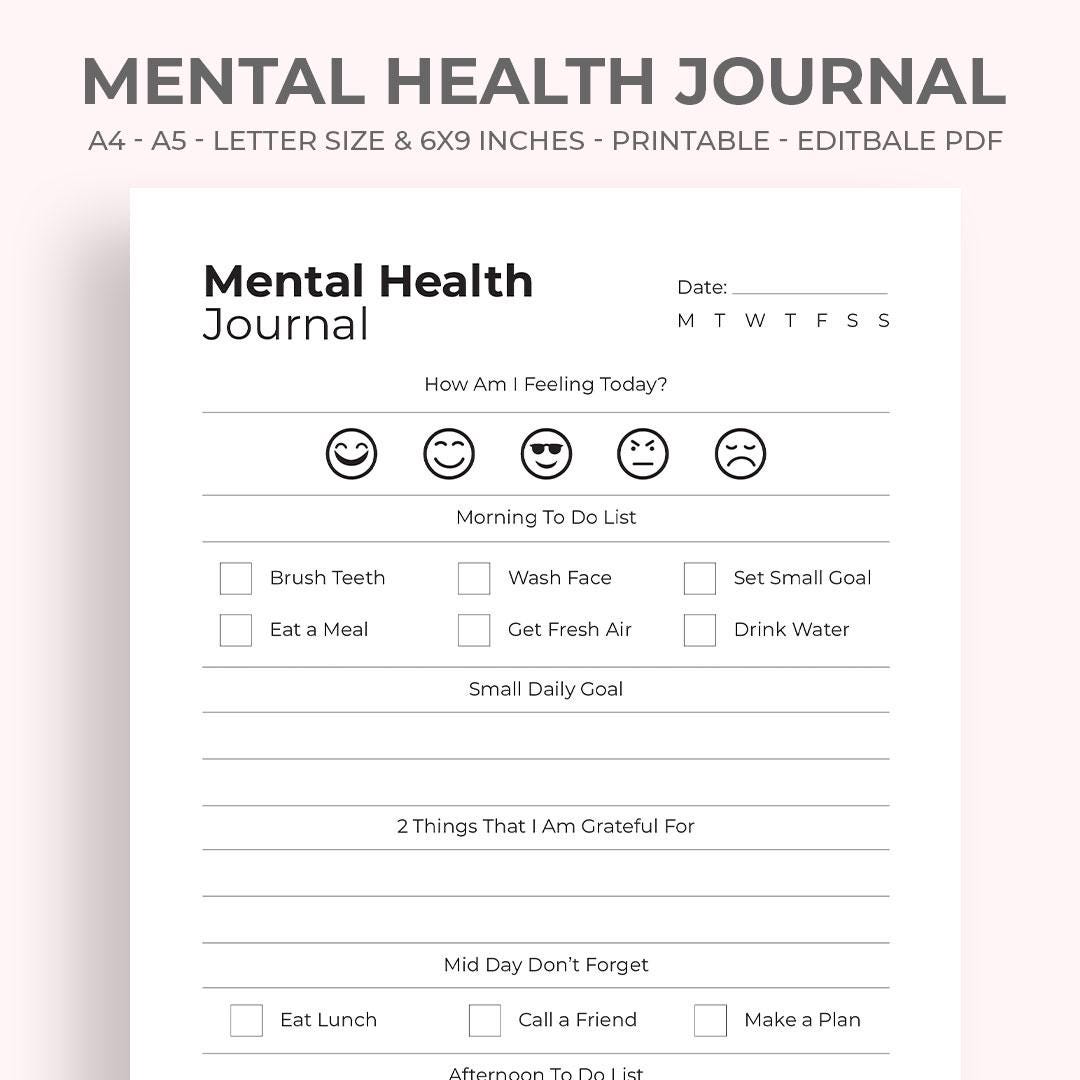 Printable Mental Health Journal | Self-care Planner (PDF Download A4/a5 ...