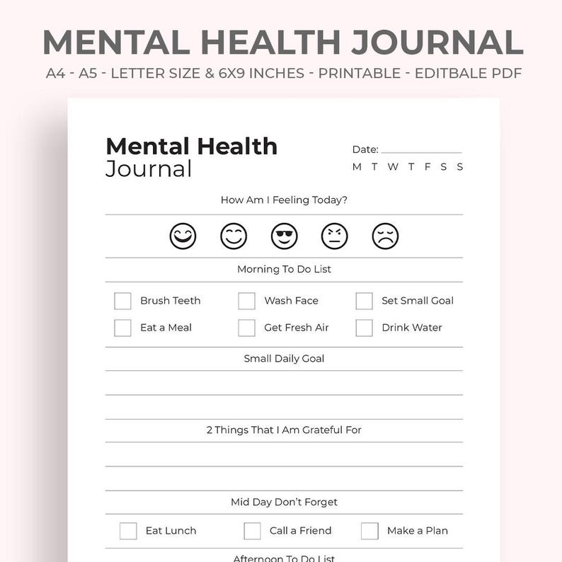 Printable Mental Health Journal | Self-care Planner (PDF Download A4/a5 ...