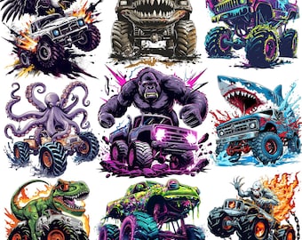 Monster Truck Clipart PNG Bundle | 50+ Kids Sublimation Graphics
