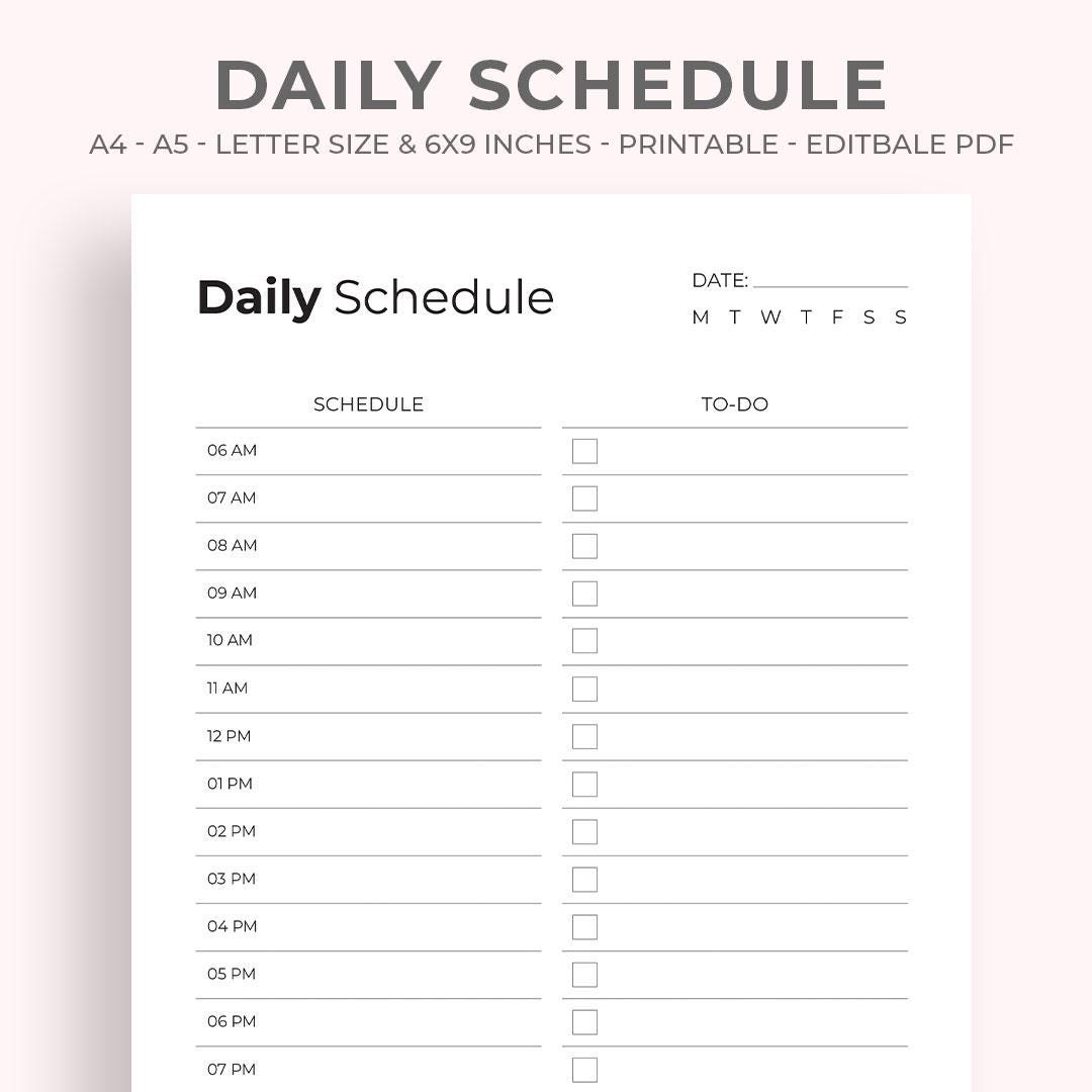 Daily Schedule Planner Printable | Hourly, Editable PDF - Etsy