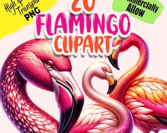 Flamingo Clipart PNG Bundle | 20 Vibrant Flamingo Illustrations | Transparent PNG for Crafting, Sublimation & Printable Projects