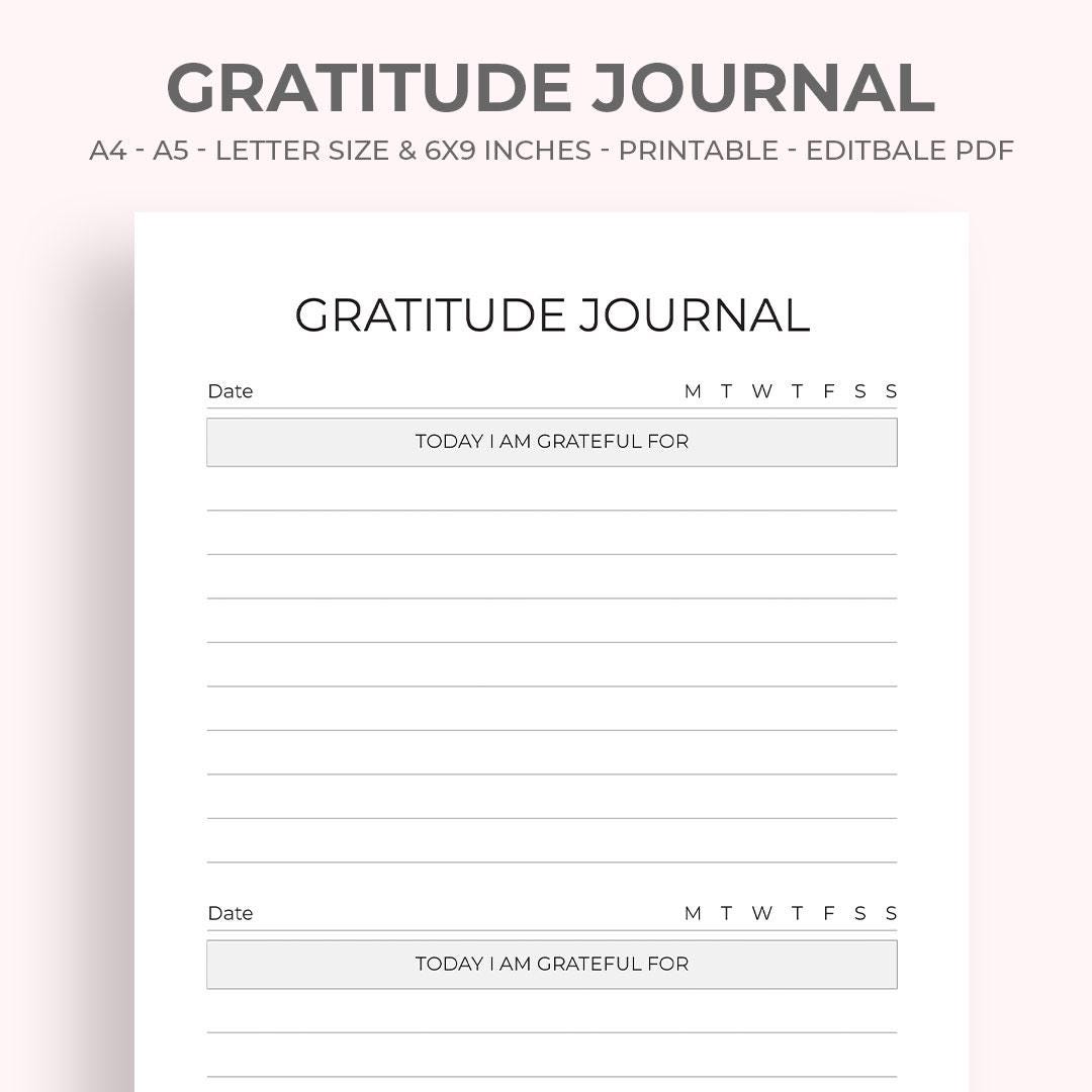 Minimalist Gratitude Journal Printable | Daily Self Care (PDF) - Etsy
