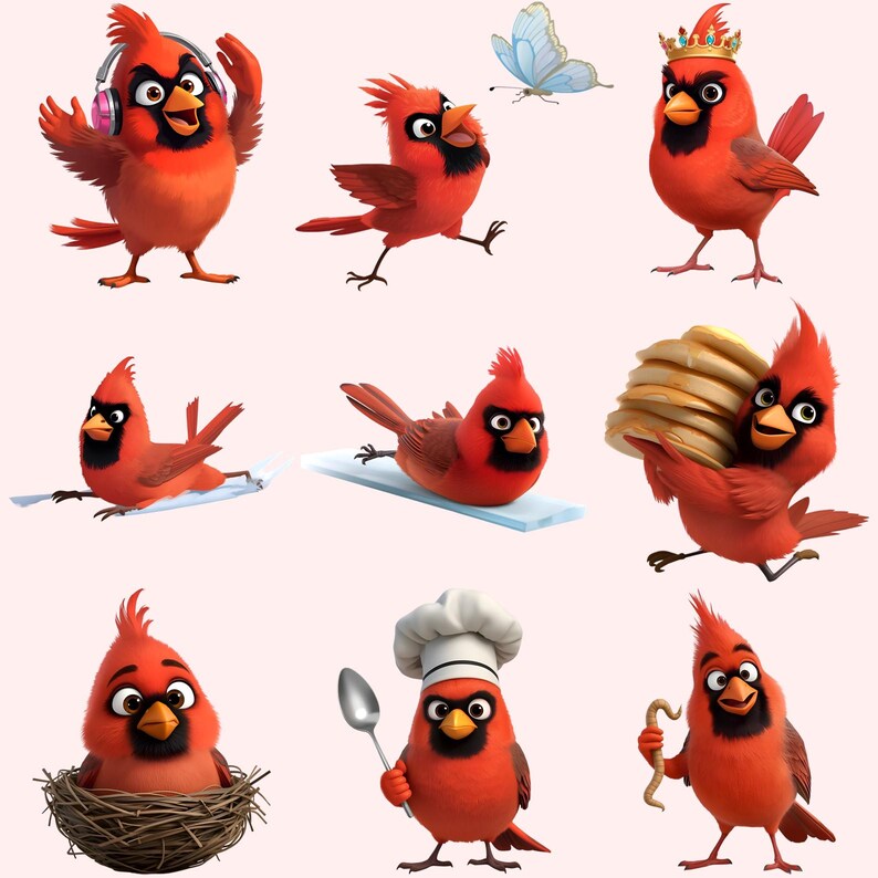 Funny Cardinal Clipart Bundle – 60 Red Bird Pngs (digital Download) - Etsy