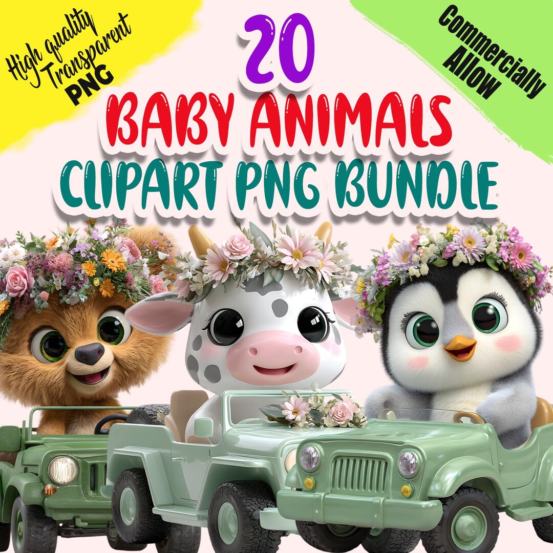 Baby Animals Clipart PNG Bundle | Cute Baby Animal PNG | Adorable ...